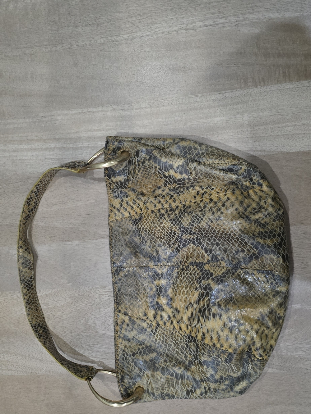 Antonio Melani Genuine Leather Snake Print Hobo Bag Gold Ring Shoulder Strap - Picture 5 of 9